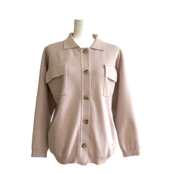 Suprelook Taupe Knit Button Front Long Sleeve Cardigan Sweater Shacket Small NEW - Picture 2 of 13